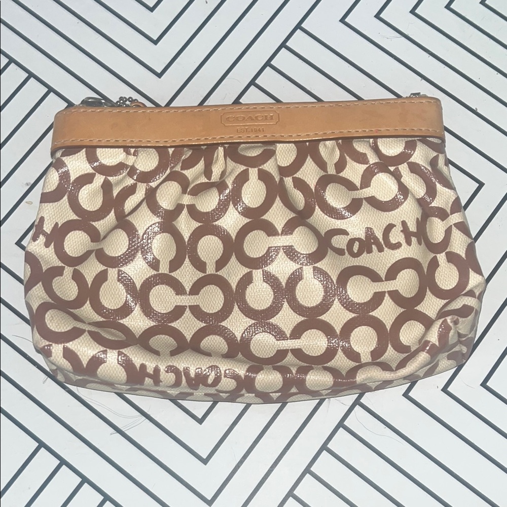 Coach Signature Brown and Cream Pouch